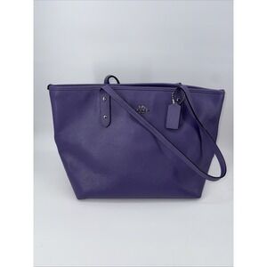 COACH Tote Purple Leather Crossbody 3 Inside Pockets Silver Hardware Purse